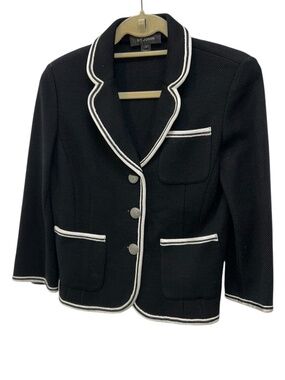 St. John Nautical black white Santana knit contrast cardigan sweater jacket S